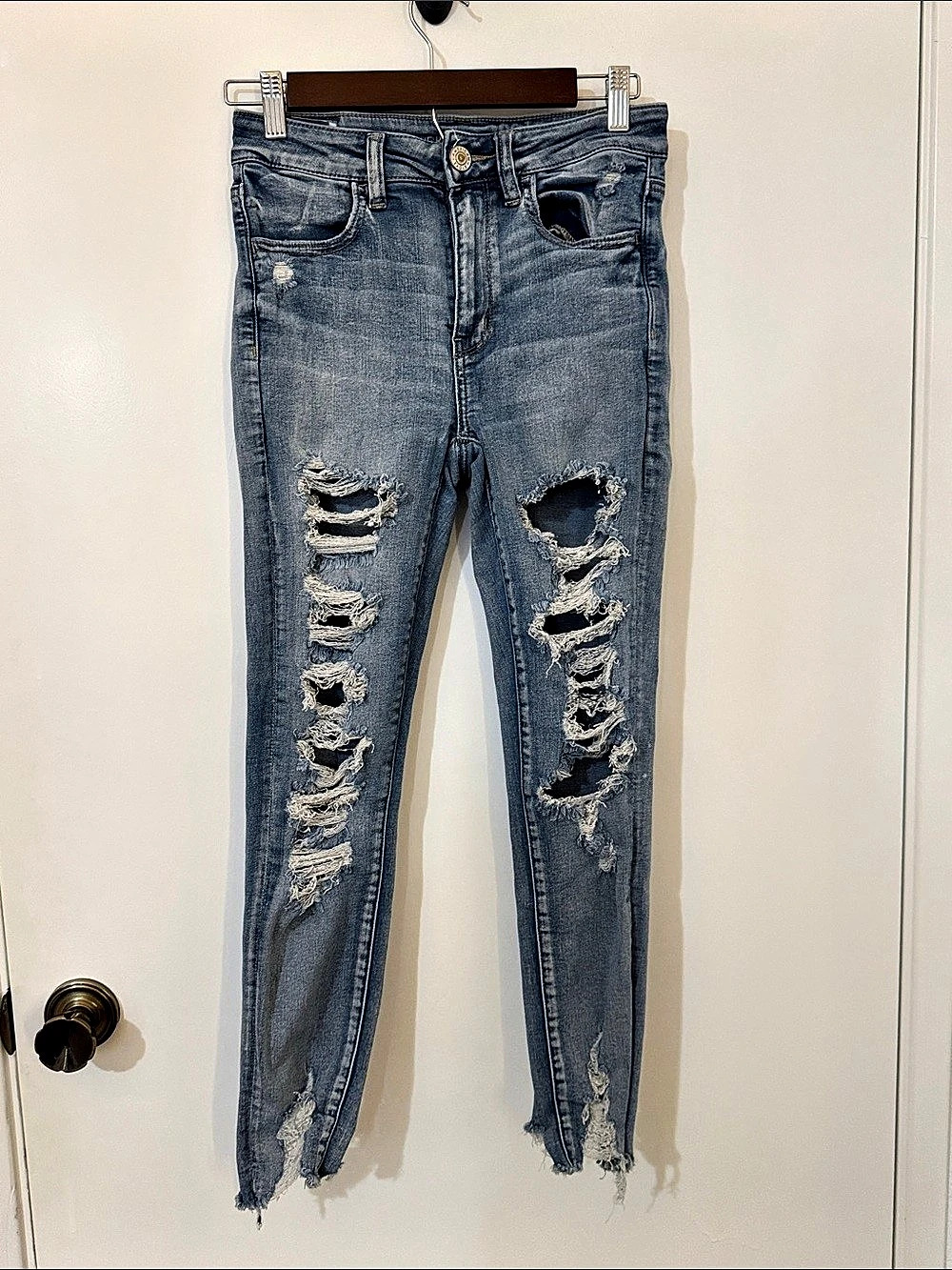 American Eagle Jegging Distressed Skinny Jeans in Blue Size 6 Short